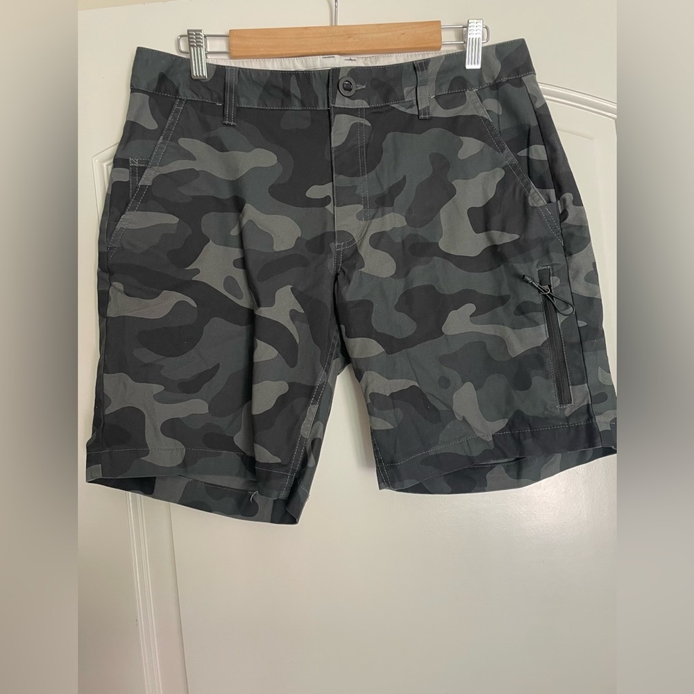 Fox Men's Camouflage Cargo Shorts Cotton Elastane Button Pockets Gray Black